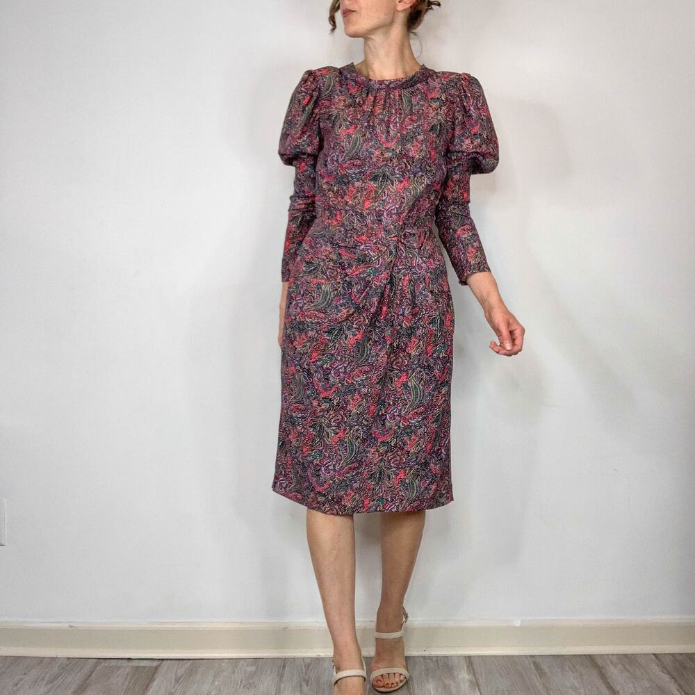 NWT REBECCA TAYLOR Hudson Paisley Dress Berry silk retro long sleeve 2961